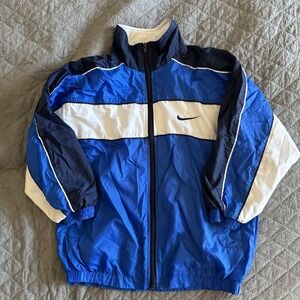 Nike Youth Windbreaker Jacket Y2K M 10-12 Boys Colorblock Pattern Vintage Blues